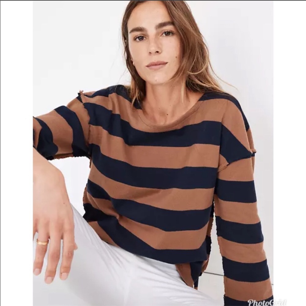 Madewell Striped Raw-edged Sweater